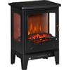 HOMCOM Camino Elettrico Effetto Fiamma e 3 Lati Aperti, Temperatura Regolabile 900W-1800W, Copertura 20-25m², 39x26x54.8cm, Nero