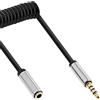 InLine 99281 Slim Audio Cavo Jack a Spirale 3,5 mm ST/BU, 4 Pin, Stereo, 1 m