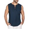 Uomo Cotone Retrò Lino Maglietta senza Maniche con Lacci Scollo Canotta Top Chic