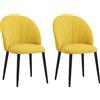 HOMCOM Set 2 Sedie da Pranzo Design Nordico in Metallo e Tessuto Effetto Velluto Giallo e Nero, 52x54x79 cm