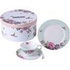 London Boutique Set di 3 Piatti da Dessert da caffè e tè, in Porcellana, Stile Shabby Chic, con Motivo Floreale e Farfalle, in Confezione Regalo (Turchese)