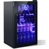 HCK Refrigeratore Bevande, Mini Frigo 98L, Frigorifero Piccolo con Illuminazione Moderna Cyberpunk, Mini frigorifero da 0 a 10°C, Porta a Vetro,per Sala Giochi, Festa, Nero