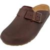 HAFLINGER Porto Elegante Clog in pelle suola in gomma e sughero plantare in lattice pantofole unisex, marrone scuro., 39 EU