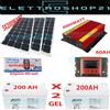 Aoits KIT FOTOVOLTAICO PANNELLO 200W INVERTER 4000W REGOLATORE 60A 2 BATTERIE 200A GEL