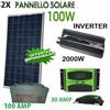 KIT FOTOVOLTAICO 1KW INVERTER 2000W 2 PANNELLi 100W ENERGIA SOLARE BATTERIA