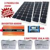 KIT FOTOVOLTAICO 3kW PANNELLO 200W INVERTER 6000W REGOLATORE 60A BATTERIA GEL