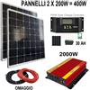 JARRET Kit Fotovoltaico 3 KW Pwm Inverter 2000W 2 Pannello Solare 400W regolatore 30 AH