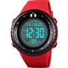TONSHEN Digitale Orologio da Uomo e Donna 50M Impermeabile Multifunzione Outdoor Sportivo Orologi da Polso LED Elettronico Doppio Tempo Allarme Calendario Cronometro (Rosso)