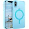 DUEDUE Cover Magnetica per iPhone XS Max 6.5, Custodia Opaca per iPhone XS Max Case con Pulsante metallico Ultra-Sottile TPU Silicone Anti-Scivolo, Azzurro