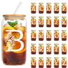 YiYa 550Ml Bicchiere Con Coperchio E Cannuccia Vetro Con Coperchio e Paglia Tazza di Vetro Iniziale Regali Personalizzati di Compleanno e Natale Per Sorelle Maschili Femminili, Zie e Amici (B)