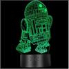 ZNZ Lampada da notte a LED 3D 16 colori Lampada da tavolo a LED dimmerabile con telecomando per bambini, luci 3D Illusioni ottiche Lampada da tavolo per arredamento (5-R2D2)