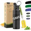 OUTDOUSE Borraccia termica in acciaio inox, 500 ml/800 ml, con cannuccia, 3 cinghie in silicone, senza BPA, per viaggi, fitness, sport (800 ml)
