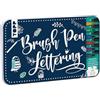 TOPP Brush Pen Lettering Designdose: Dose (19 x 11,5 cm), 6 Brush Pens mit Fineliner-Spitze in Rot, Gelb, Grün, Lila, Blau, Schwarz, 5 Design Paper, 2 Transferstickerbogen