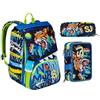 SJ GANG STYLE JAM GANG Seven Zaino Scuola SJ GANG CUCCIOLI, Blu, Estensibile tramite Zip, Bambino + Portapenne + Astuccio 3 zip