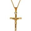 DVRK® Crocifisso Collana Uomo Oro 18k con Base in Acciaio Inossidabile 316L - Collana Croce Uomo 55 cm Resistente all'Acqua - Catena, Rosario, Gold Crucifix, Cross, Regalo