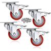 COOCHEER Rotelle con freno, ruote con freno, 400 kg, ruote per mobili, carico pesante, 4 ruote da 75 mm, per mobili, mobili da pallet o come ruote per il trasporto, rosso