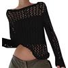 Generic Maglia da donna a maniche lunghe all'uncinetto con scollo rotondo traforato pullover da trekking medievale maglioni cardigan maglione da donna, Nero , M