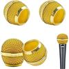 DaKuan 4 testine in metallo per microfono in rete, testa in metallo con spugna, compatibile con microfono SM58 (dorato)