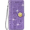 BLOTECH Glitter Custodia per ZTE Blade A53 Pro Cover Custodia in pelle Bling Bling Glitter Brillantini Shell Wallet Premium PU e BrillantiGatto Cane in rilievo Strass Pu Cover per ZTE Blade A53 Pro