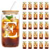 YiYa 550Ml Bicchiere Con Coperchio E Cannuccia Vetro Con Coperchio e Paglia Tazza di Vetro Iniziale Regali Personalizzati di Compleanno e Natale Per Sorelle Maschili Femminili, Zie e Amici (E)