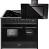 GURARI Fornello elettrico GCH E 912 DF BL+GCH S 155 BL 90 Prime, fornello elettrico 90 cm con 1 estrattore telescopico, doppio forno+cappa aspirante 90 cm