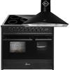 GURARI Fornello elettrico GCH E 912 DF BL+GCH 046 Bl 9 con 1 estrattore telescopico elettrico, 90 cm, doppio forno+cappa aspirante 90 cm