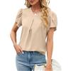 YUTILA Blusa estiva da donna, a maniche corte, elegante, con scollo a V, in chiffon, estiva, casual, tinta unita, beige., L