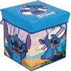 Superdiver - Cubo contenitore e sgabello Stitch - Licenza Ufficiale Disney - 30x30x30 cm - Pouf pieghevole con coperchio imbottito - Organizzatore per giocattoli