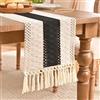 Aisybaklyn Runner Tavola Stile Boho Runner da Tavola Tovaglia da Tavolo con Nappe Vuoto Uncinetto 30X140 cm Nero/Beige per Vintage Table Decoration Boho Wedding Bridal Shower