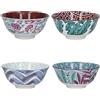 KitchenCraft Set di 4 ciotole in gres smaltato KitchenCraft, esotico, 15,5 x 7,5 cm, confezione regalo, blu, verde, rosa