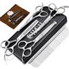 CIICII Forbici Toelettatura Cani, 10 In 1 Kit Forbici per Cani Professionali con Punta Tonda Di Sicurezza (Cane/Gatti Forbici Parrucchiere Sfoltire & Curve) per Toelettatura Gatto Animali Fai Da Te