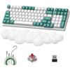 LexonElec K6 Tastiera Meccanica Wireless con Poggiapolsi White Cloud, 100 Tasti, Layout al 96%, 4000mAh, Cablata/2.4GHz/BT 5.0,RGB Backlit, Cavo Intrecciato per il Gaming -Aqua Green Red Switch