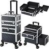 Tayqwiheva Trolley Make Up con 2 Cassetti Valigetta Trucchi Ruote Girevoli 360° Beauty Case da Viaggio Trolley Estetista Valigia Porta Trucchi,Scuro Nero