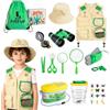 AMFUN 25 Pezzi Kit Esploratore da Esterno per Bambini, Binocolo Giocattolo per Bambini, Torcia, Lente d'Ingrandimento, Zaino