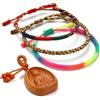 LUCKY BUDDHIST 3 Bracciali Tibetani Buddisti Regolabili - Bracciali in Corda Intrecciata per Uomo e Donna - Include Portachiavi Buddha in Legno