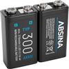 ABSINA 2x Batteria 9V Ricaricabile 300 con bassa autoscarica - Pila 9V NiMH con 8,4V & almeno 270mAh - Battery ricaricabile 6LR61 - Pila quadrata