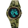 TONSHEN Sportivo Digitale Orologio 50M Impermeabile Multifunzionale Staccabile LED Elettronico 12H/24H Plastica Outdoor Orologi da Polso (Verde Camo)