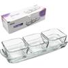 Orgingift Mini ciotole per salse, 3 + 1 piccolo set di ciotole in vetro, salsa, marmellata, maionese ketchup, vassoio e ciotole, piatto per burro al miele per colazione, 70 ml (3 + 1 set)