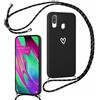 Foonary Cover con Cordino per Samsung Galaxy A40 5,9, Custodia con Aesthetic Cuore Motivo Laccio Collana Tracolla, Morbido Silicone TPU Necklace Antiurto Protettiva Bumper Corda Phone Case，Nero