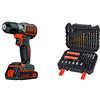 BLACK+DECKER ASD184KB-QW Trapano Avvitatore Autosense, con Doppia Batteria, 18 V, al Litio, 1.5 Ah, Valigetta, Arancione + A7188-XJ Set per Forare ed Avvitare, 50 Pezzi