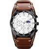 TONSHEN Uomo Analogico Quarzo Orologio Fase Lunare Calendario Cronometro Sportivo Orologi da Polso Acciaio Inossidabile Cassa e Pelle Cinturino (Marrone Bianco)