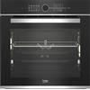 Beko BBIM13400XS Forno da incasso con 13 tipi di riscaldamento, volume 71 l, PizzaPro, display animato, pulsanti del sensore e selettore girevole, estraibile, SoftClose, nero/acciaio inossidabile