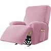 Highdi Copripoltrona Relax Reclinabile Completo 4-Pezzo Fodera per Poltrona Elasticizzato 1 Posto con Tasche, Coprisedile Poltrona Velluto Lavabile Antiscivolo Copripoltrona (rosa)