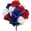 Admired By Nature Artificial Patriotic Flower Bush Cespuglio Raso ven, plastica e Poliestere, 6. Rd/WT/Bl_Rose, 12 unità