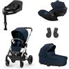 cybex GOLD Passeggino Balios S Lux Silver Ocean Blue incl. navicella Cot S Lux Ocean Blue, ovetto Cloud G i-Size Ocean Blue Plus, adattatori e base isofix Base G