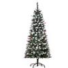 HOMCOM Albero di Natale Innevato Artificiale con Bacche Rosse e Pigne Bianche, Base Rimovibile Pieghevole, 408 Rami, Φ53x150cm