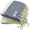 MEBY Set di 2 asciugamani da sauna XXL 90x180 cm. 100% cotone. Asciugamano Turco, Asciugamano da hammam, Asciugamano da yoga, Peshtemal, Coperta da picnic, Telo da viaggio (beige e blu petrolio)