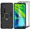 HAOTIAN Cover per Xiaomi Mi Note 10 Lite + 2 Vetro Temperato, Armor Custodia con 360 Gradi Girevole Anello e Supporto Magnetico Auto, Silicone TPU e PC Doppio Strato Protettiva Bumper. Nero