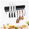 Dmore Supporto Magnetico per Coltelli da 30 cm Con 5 Ganci - Barra Nera Autoadesiva per Utensili Con Nastro e Viti