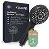 KLUDI-X1 Soffione doccia universale a risparmio idrico come opzione, doccino per doccia con 1 tipo di getto, soffione facile da pulire Ø 10,7 cm, doccia soffione nero opaco